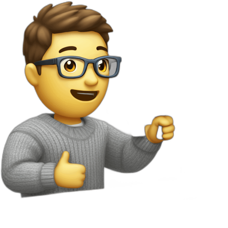 software developer with white skin and a shirt under a sweater making an announcement with a megaphone emoji