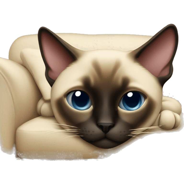 A Siamese cat sleeps on the couch emoji