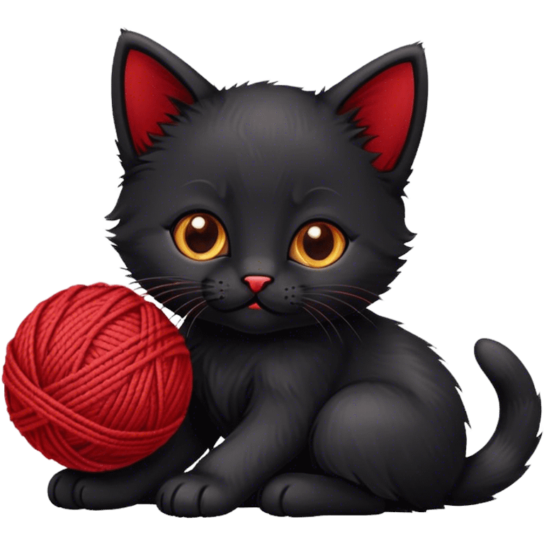 Black kitten playing with a ball of red yarn emoji