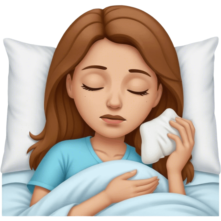 Brown haired Woman In bed with sinus pain  emoji