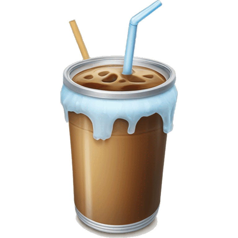 Iced coffee in a beer glass can with bamboo lids and straw. emoji