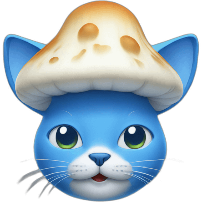 Blue cat with a white mushroom on the head emoji