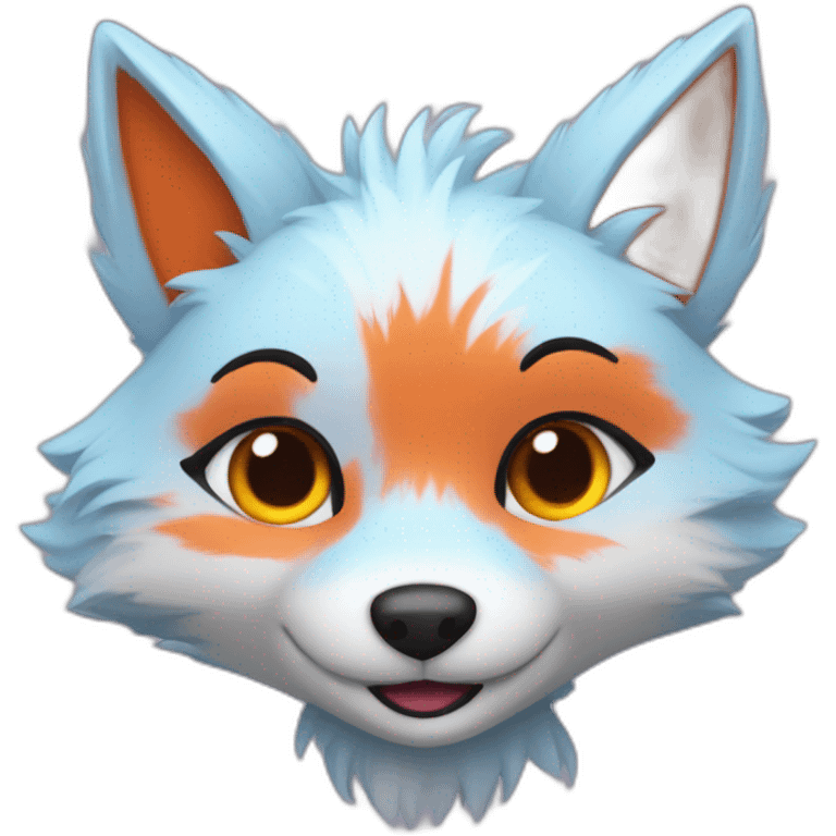 Lightblue Furry fox with orange ears and pink eyes smiling  emoji