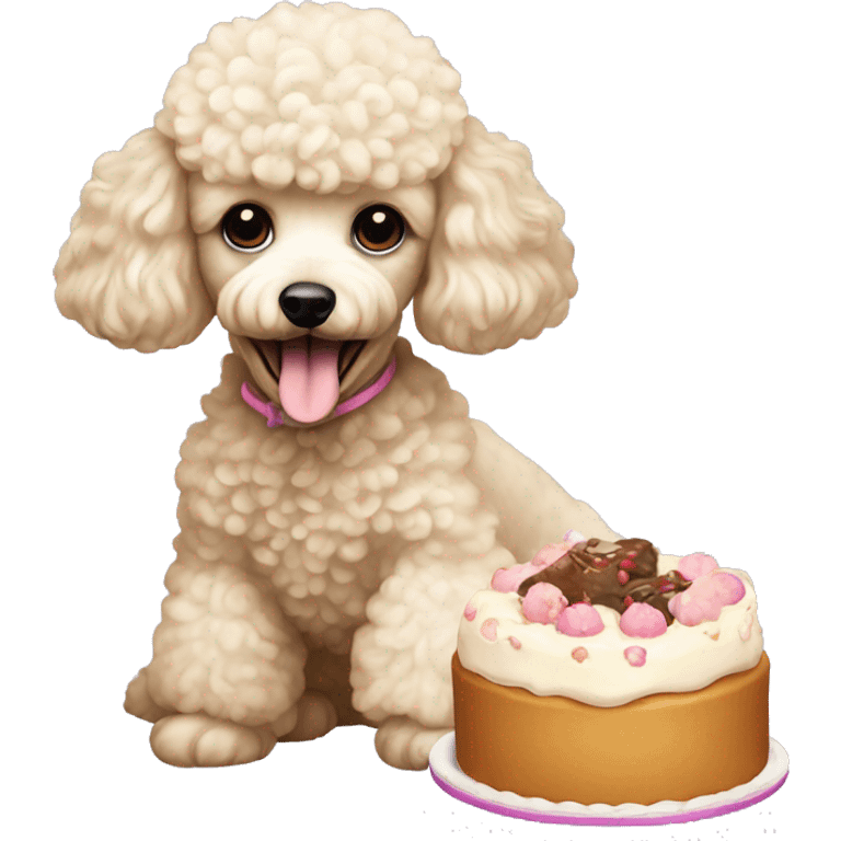 cream mini poodle eating cake emoji