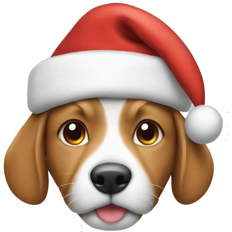 Dog eating with a cat in a Christmas hat  emoji