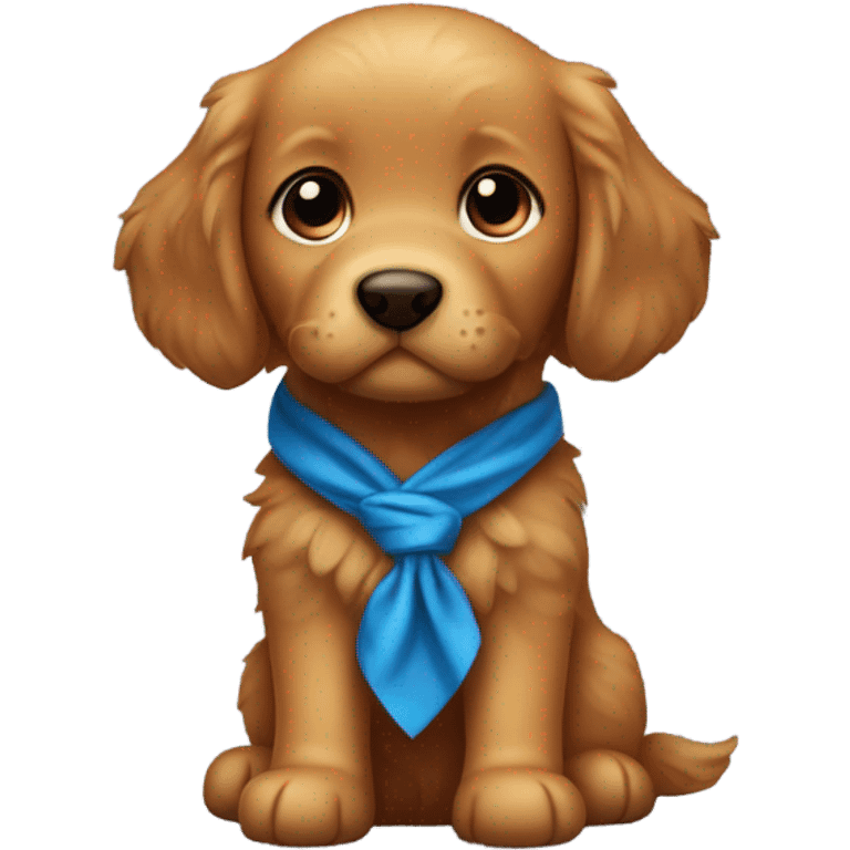 Chibi fluffy dark ginger retriever puppy with blue neckerchief emoji