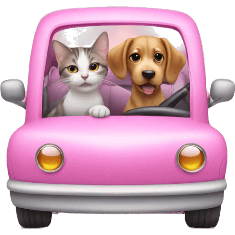 Cat and dog in pink car emoji