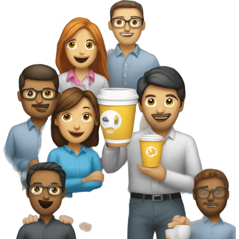 5 tech people holding cups which says sofwareNexus emoji