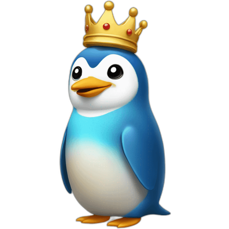 kawaï blue pudgy penguin wearing a golden crown emoji