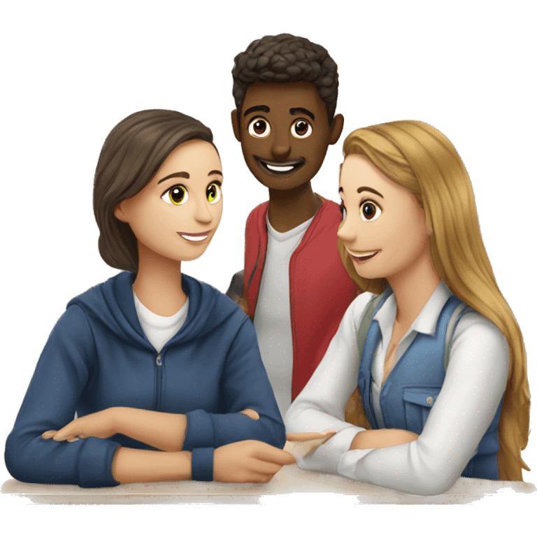 3 European students chatting at lesson emoji