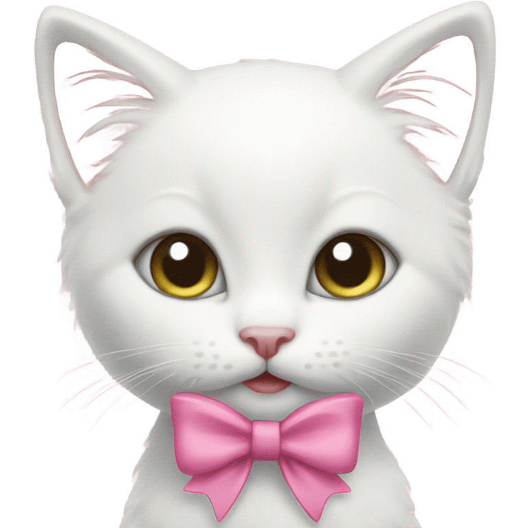 White kitten with pink bow emoji