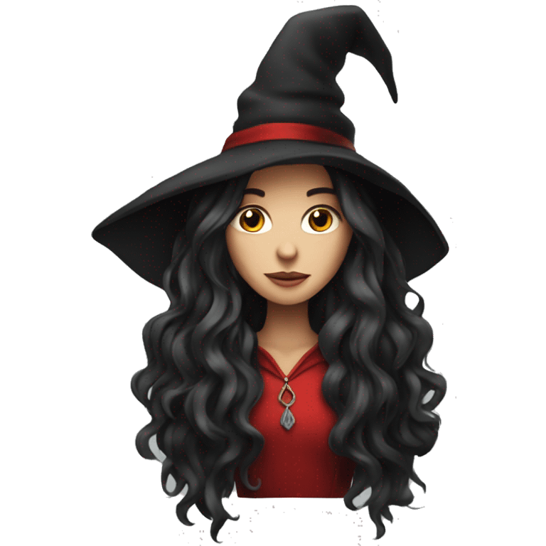 beautiful long haired witch, red, black emoji