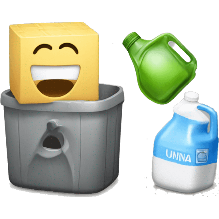 Un cubo de la limpieza, un mocho, una escoba, una bayeta y una garrafa  emoji