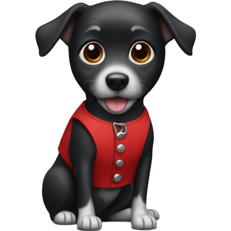 small black dog wearing red vest  emoji