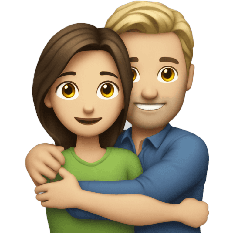 caucasian man hugging brunette girl emoji