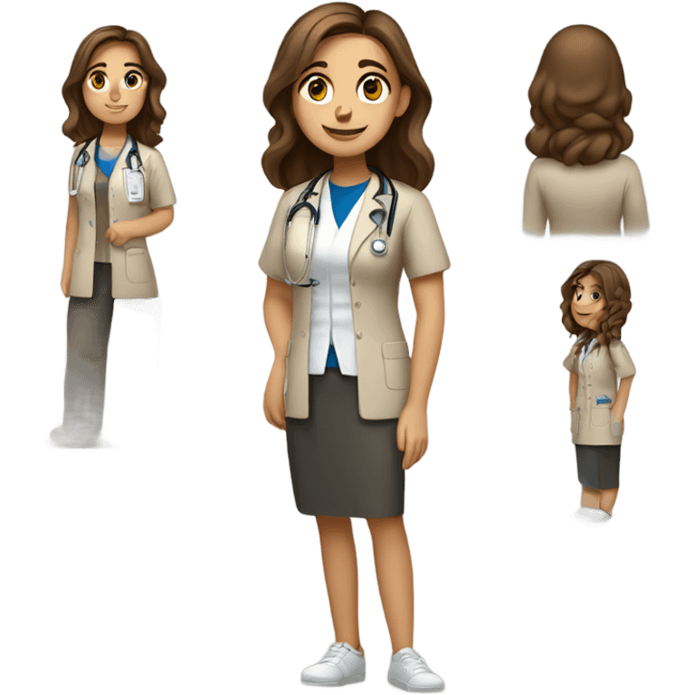 a full body medical student talking 20 years old girl student tan skin, brown hair emoji