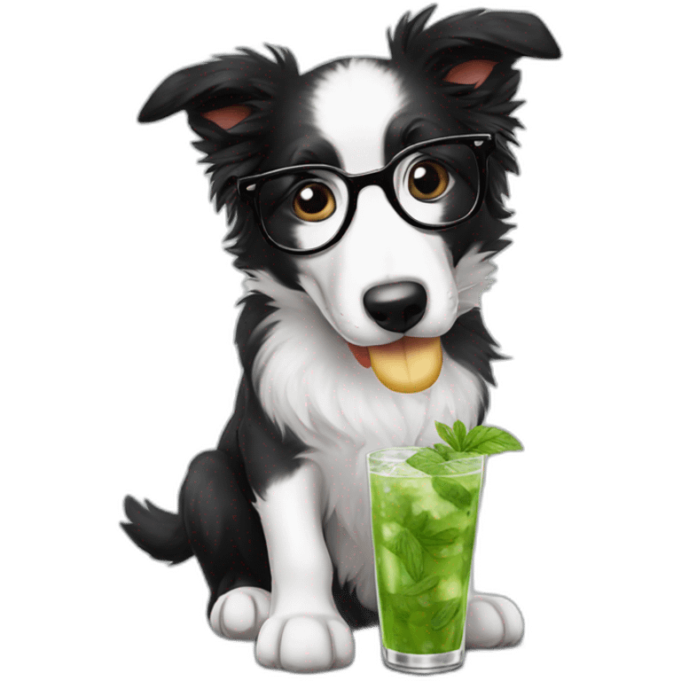 puppy border collie with glasses sniffing mojito emoji