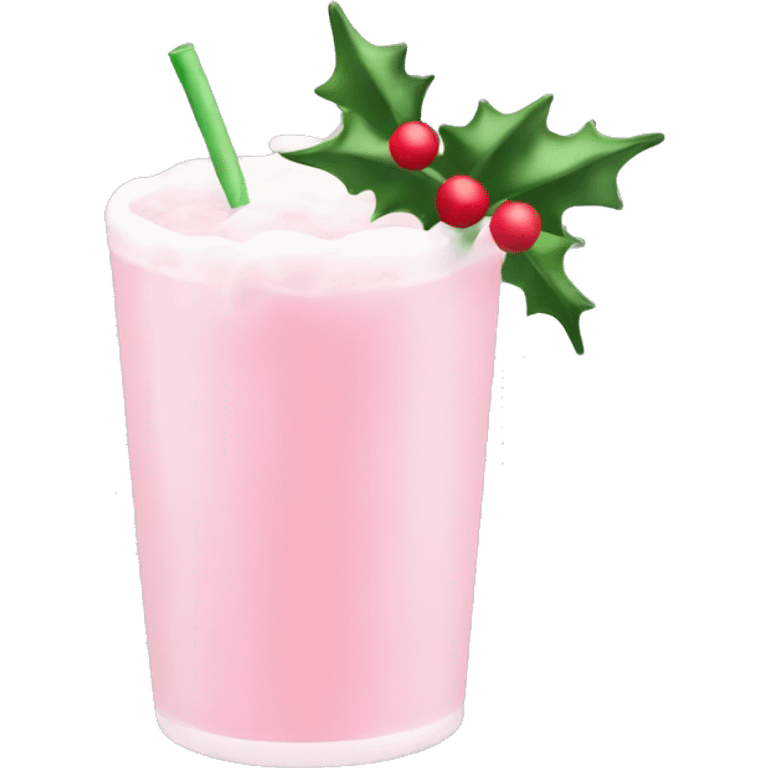 pastel pink christmas drink, with mistletoe on the top of it emoji