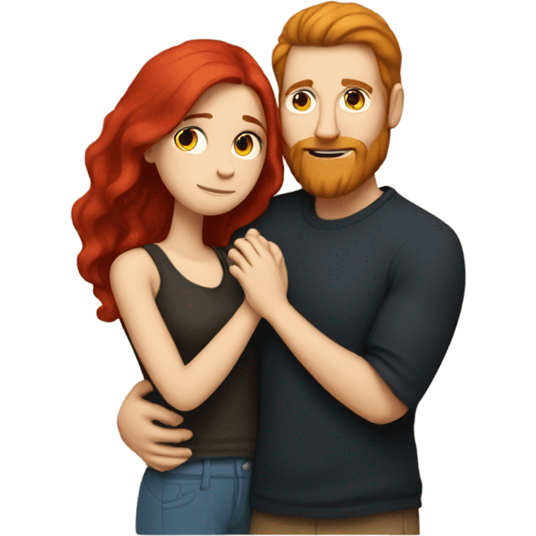  white guy with red head and beard hugging white girl with long black hair emoji