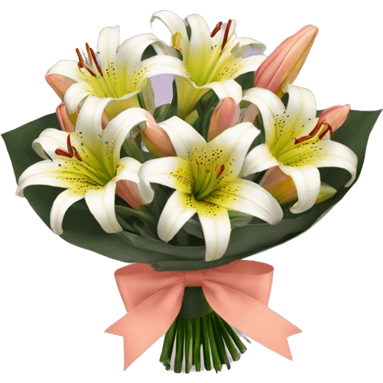 valley of lily bouquet with coquette bow emoji