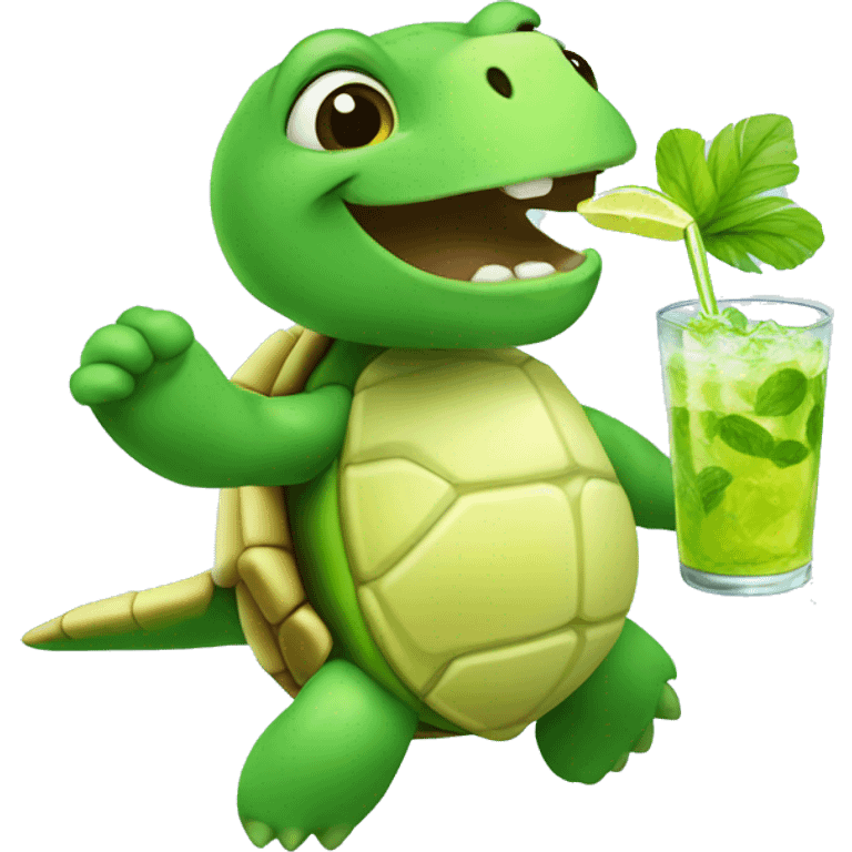 dancing turtle drinking mojito emoji