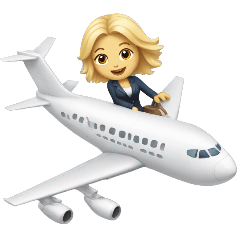 Lady with blonde hair riding plane on birthday emoji