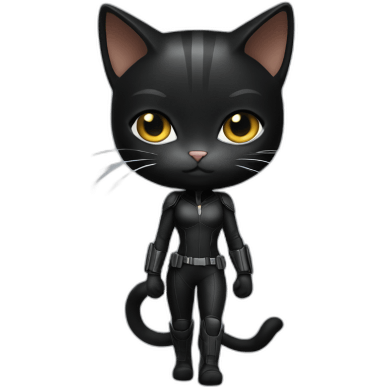 cat in avengers’ black widow suit full body emoji