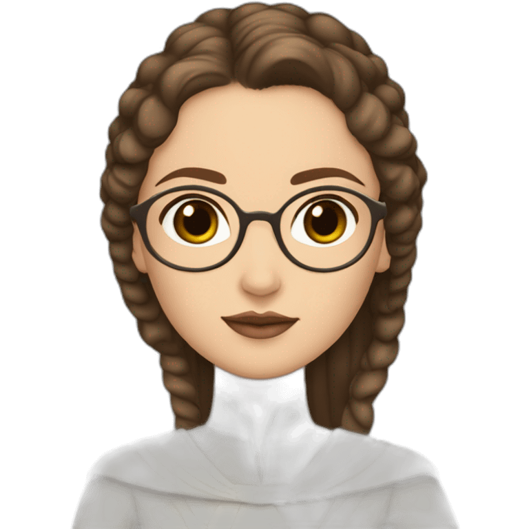 White skin Pretty woman with straigh brown hair, brown big eyes wit glasses dressed like hot padme amidala emoji