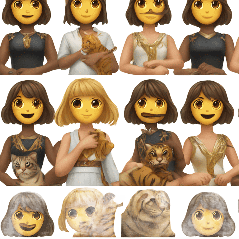 A girl with bangs holding a Bengal ocelore emoji