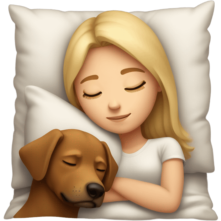 Blonde girl sleeping with Brown Dog  emoji