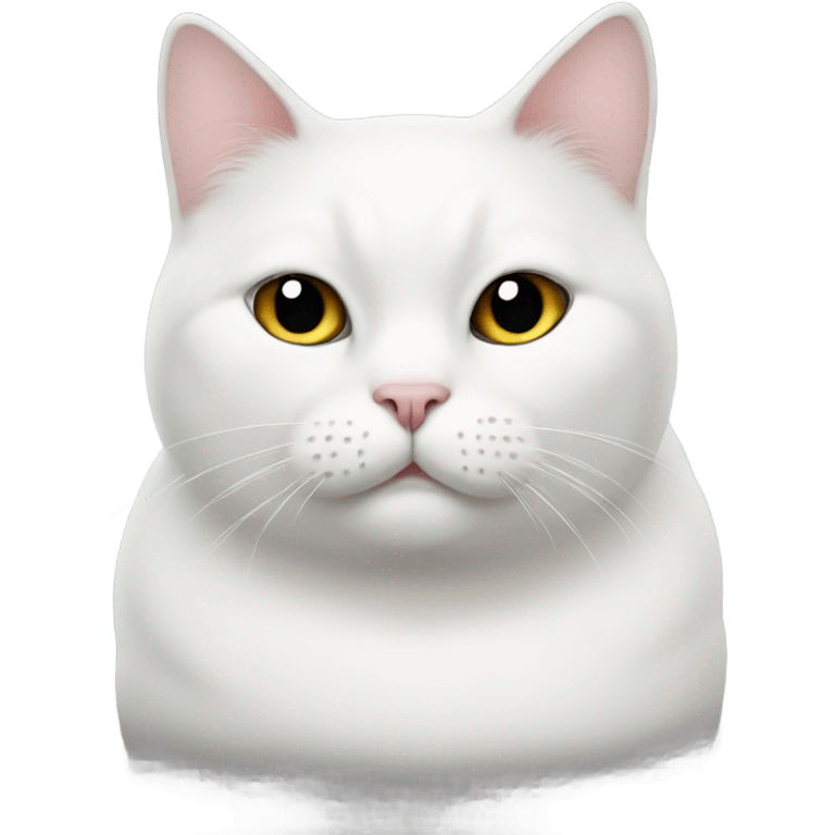 Chubby white cat with black nose and spot emoji