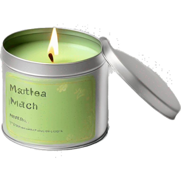 pretty matcha scented candle in silver tin with label realistic emoji