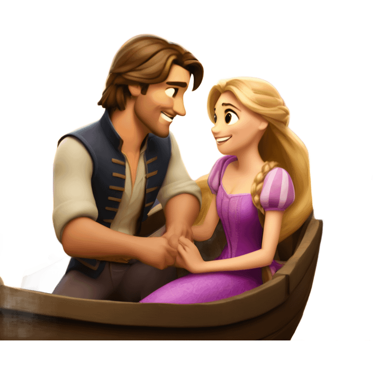 Rapunzel and Flynn Rider in the boat beneath the lanterns emoji