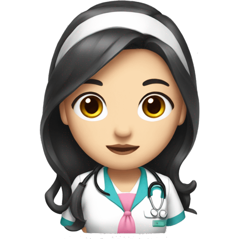 Pretty Asian nurse with long black hair and a pink bow emoji