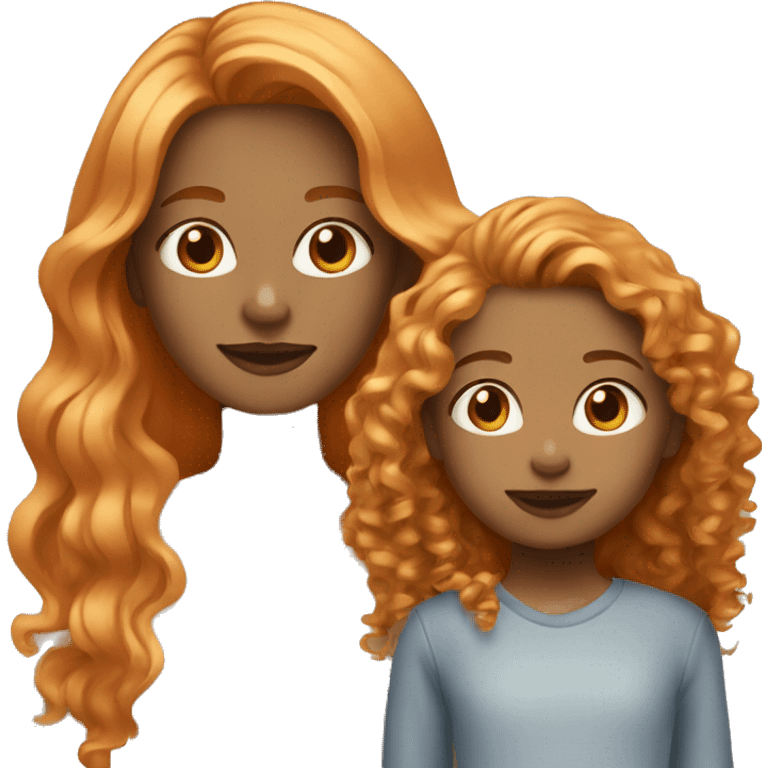 Girl with light copper orange long hair with daughter that has curly light brown blonde hair emoji