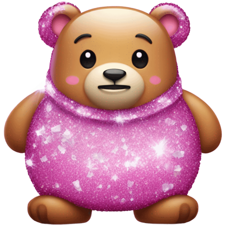 Pink sparkly fat bear standing with crystals and glitter  emoji