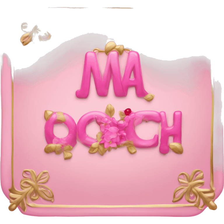 Placa de bienvenida rosa, con letras doradas: ‘Merry & Chic’ emoji