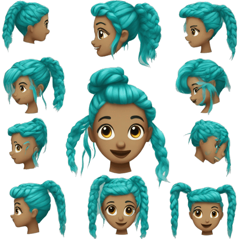 braids-with-a-side-bang, turquoise-blue-hair,white emoji