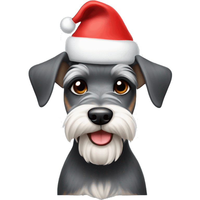 Mini schnauzer in a Santa hat emoji