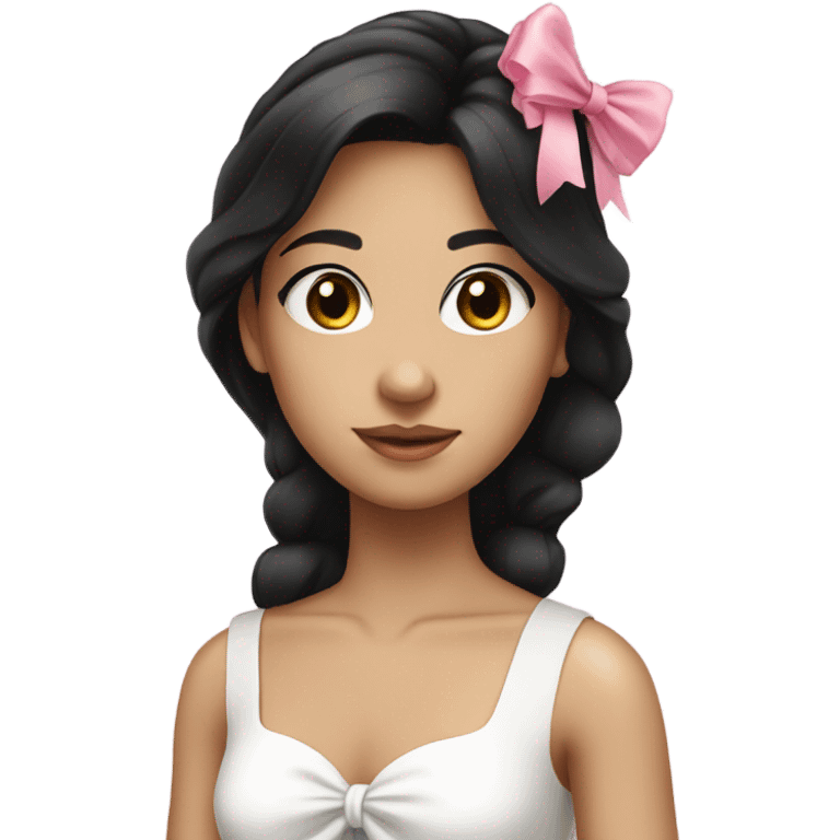 girl with black hair in white dress with pink bow emoji