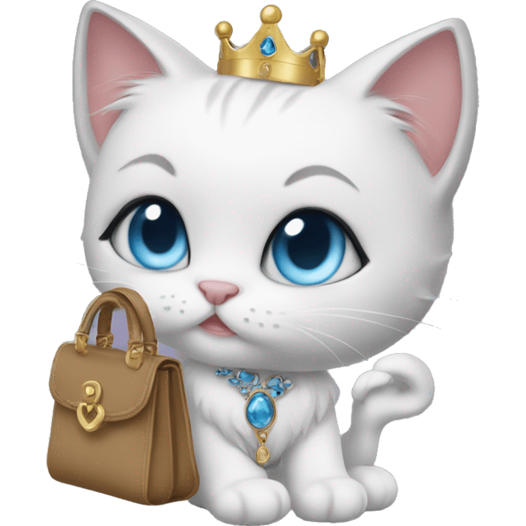 Princess cat with blue eyes and hand bag that’s bratty  emoji