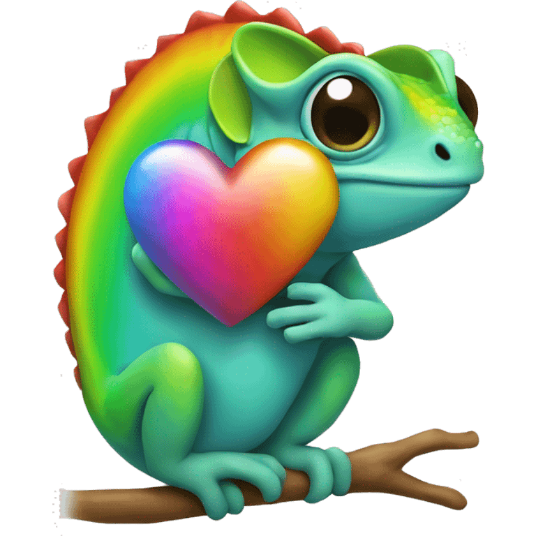 chameleon holding rainbow heart emoji