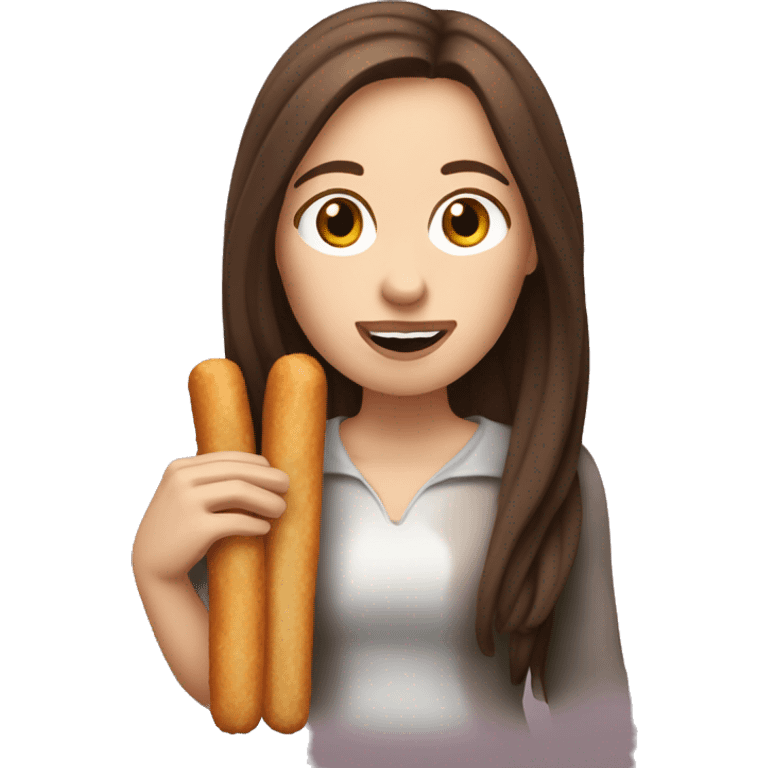 white woman with long brown hair eating a churro emoji