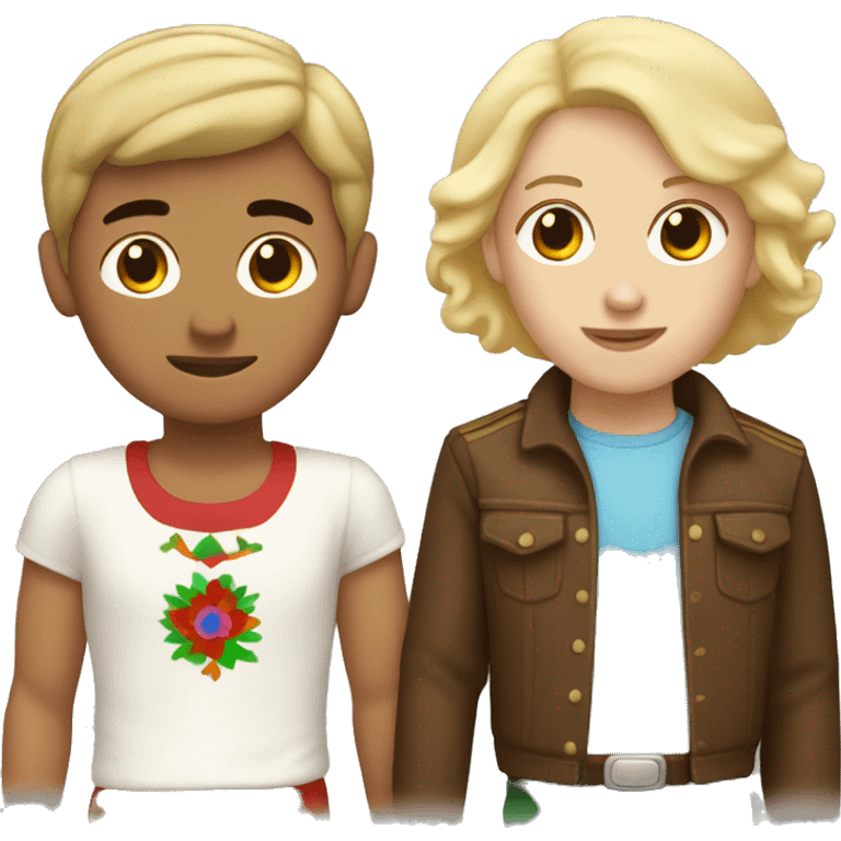 mexican boy with blonde hair holding white girl hand with a brown bob  emoji