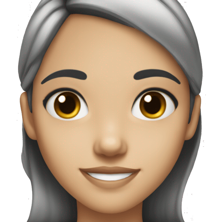 smiling girl with black hair and black eye color emoji