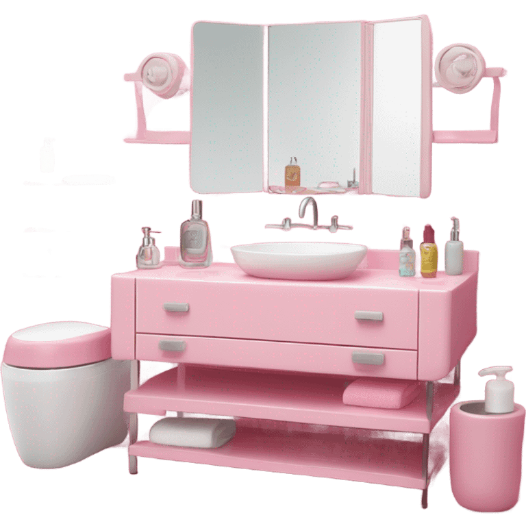 Pink bathroom counter with mirror and accessories  emoji