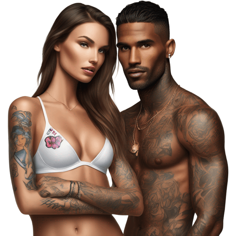 Photo of Victoria secret model having a serious conversation with a tattooed male model  emoji