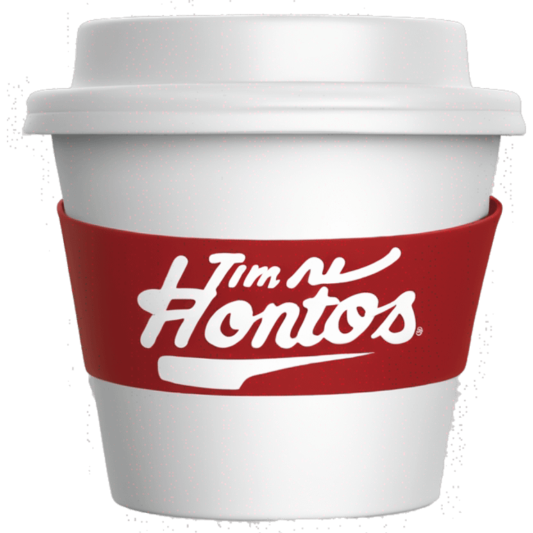 “Red Tim Hortons coffee cup with large white ‘Tim Hortons’ logo in script, black plastic lid, and a simple, clean design.” emoji