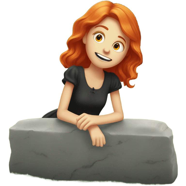 Red headed girl levitating in front of a gravestone at cemetery ￼ emoji