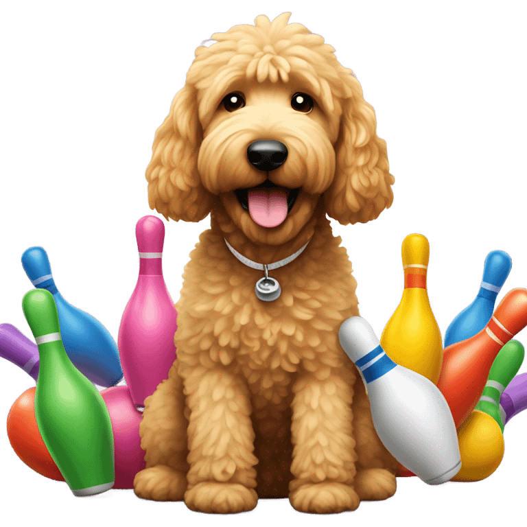 Golden doodle with bowling pins  emoji